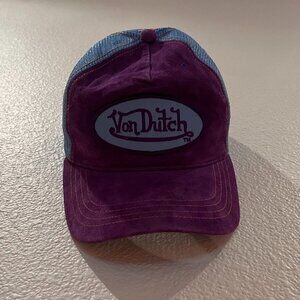 Vintage Y2K Von Dutch Purple and Blue Velvet Trucker Hat SnapBack